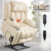 Dual Motor Infinite Position Up to 350 LBS Leatheraire Power Lift Recliner Chair, Heavy Duty Motion Mechanism with 8-Point Vibration Massage and Lumbar Heating, Stainless steel Cup Holders, Beige